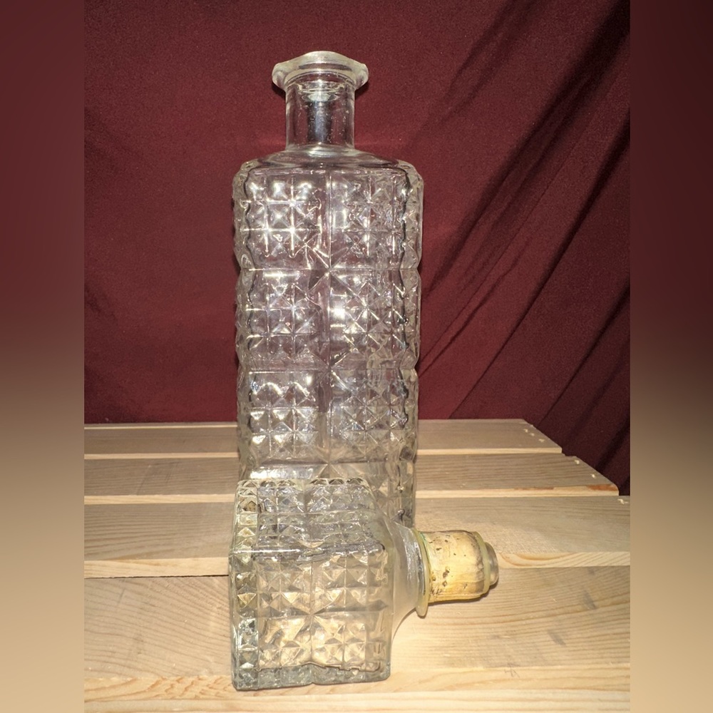 VINTAGE CUT GLASS DECANTER WITH CORKED STOPPER-4321